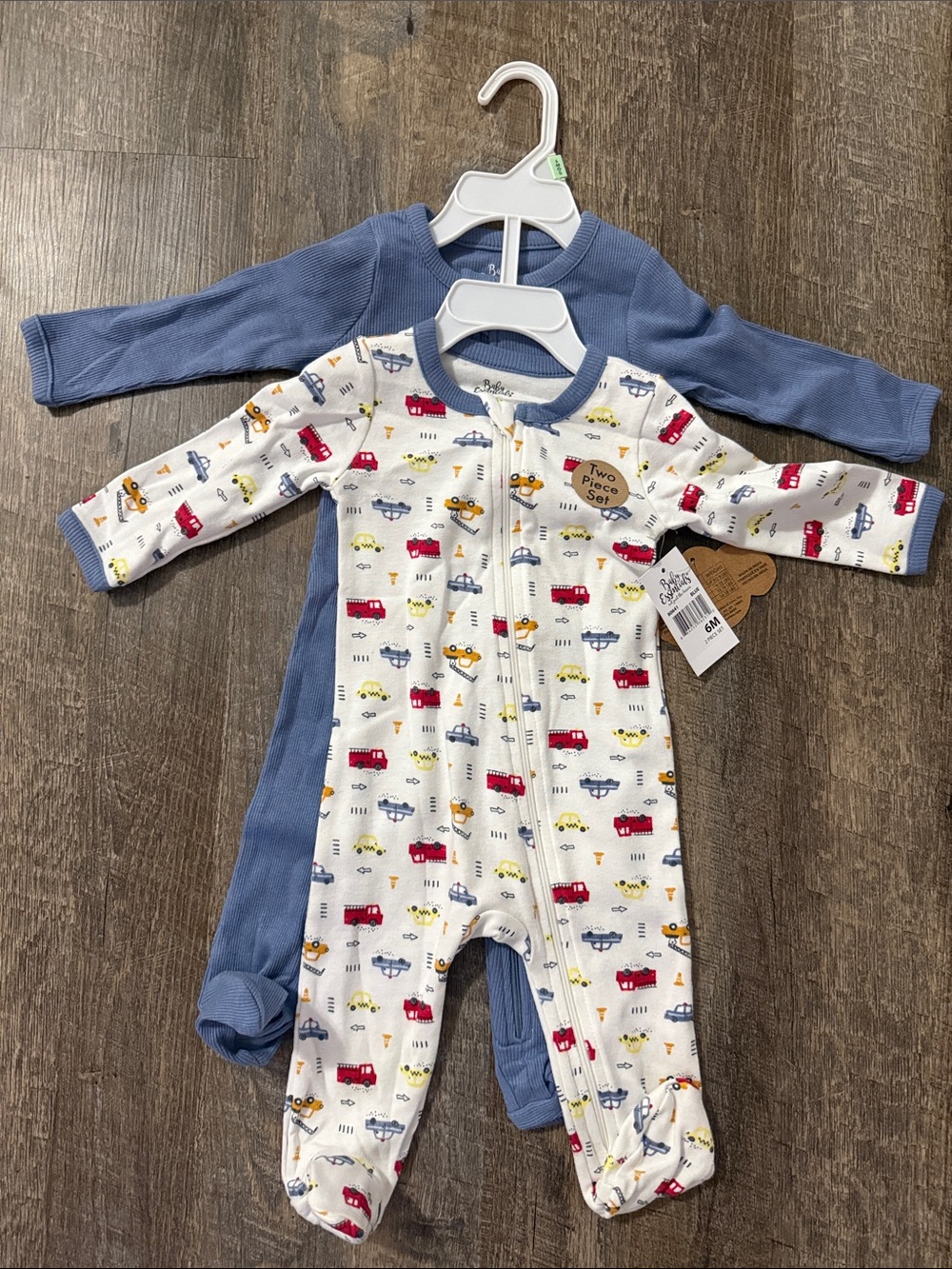 Fire truck footie pajamas with blue striped pajamas